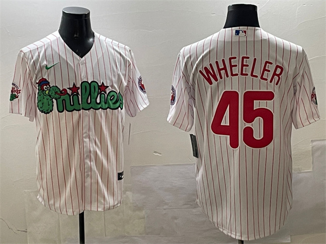 Men's Philadelphia Phillies #45 Zack Wheeler White Phanatic Cool Base Stitched Jersey Men's Philadelphia Phillies #45 Zack Wheeler White Phanatic Cool Base Stitched Jersey